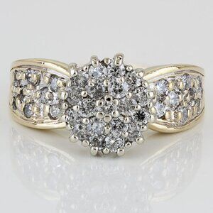 Vintage 10K Gold Diamond Illusion Cluster Cocktail Ring – Round Pavé Band Gift